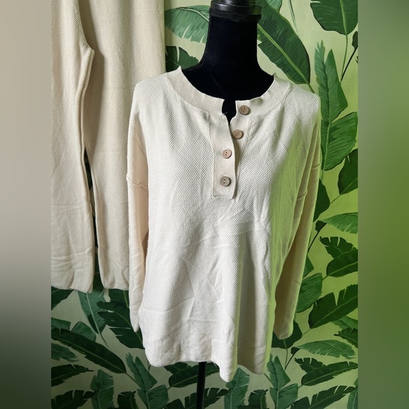 Boutique Cream Knit Loungewear Set Long Sleeve Top and Pants Size L - Picture 5 of 11